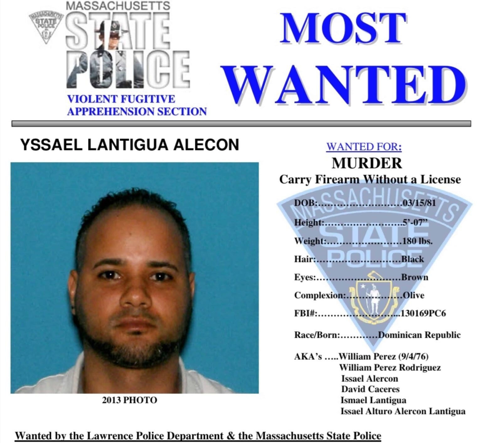 Arrestan a dominicano entre los fugitivos más buscados de Massachusetts